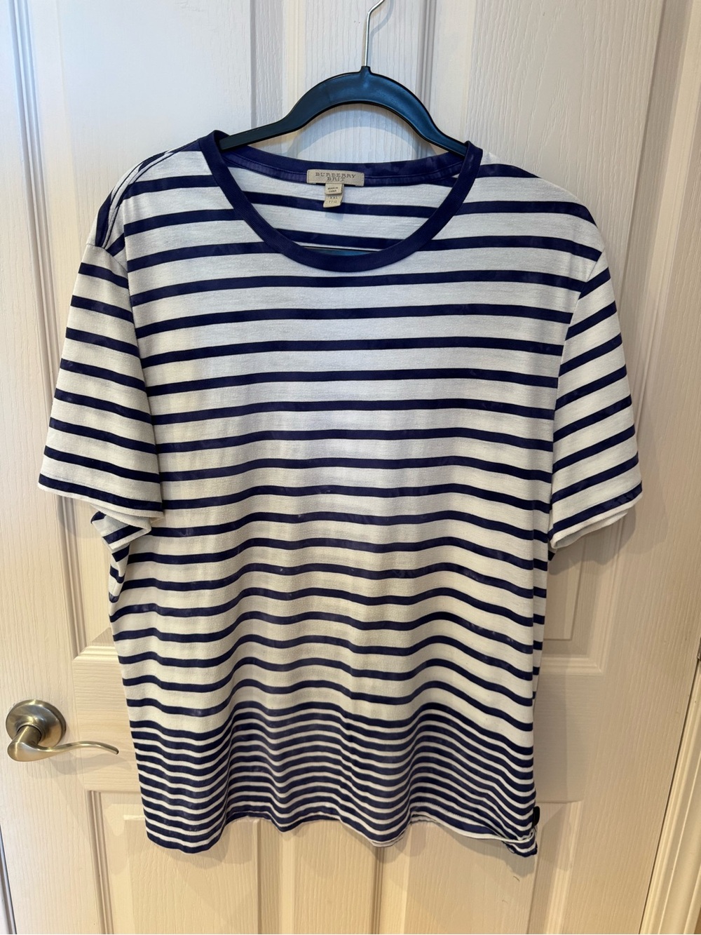 Burberry London Men’s Navy White Striped Short Sleeve T-Shirt XXL